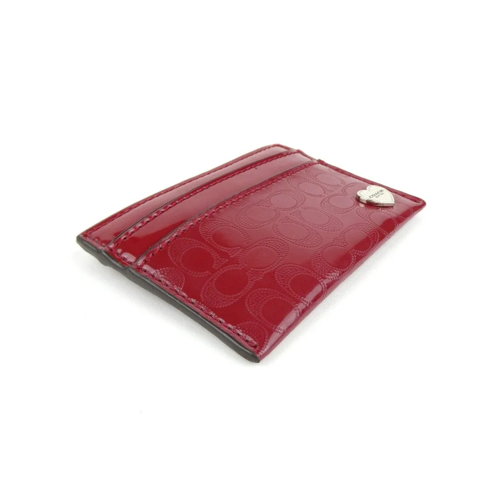 Coach‎ Signature Perforated Embossed Red Liquid Gloss Card Case